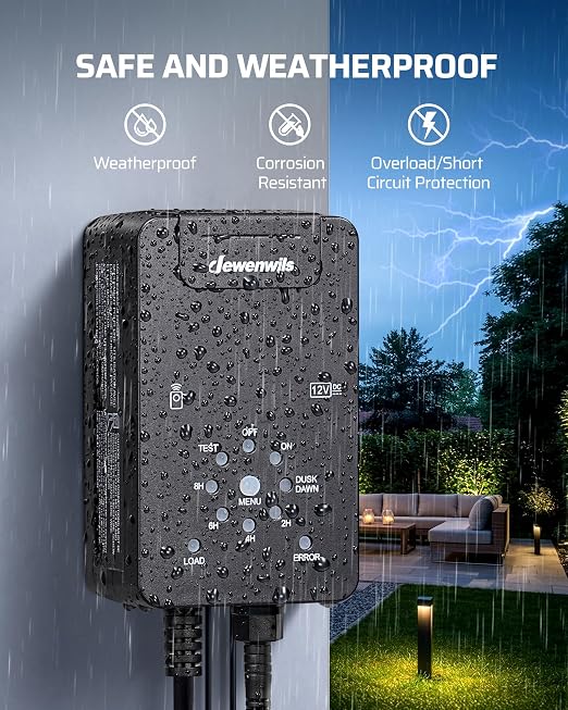 DEWENWILS 60W Low Voltage Transformer with Remote Control, 120V AC to 12V DC, Dusk to Dawn Sensor & Timer, Weatherproof Low Voltage Landscape Transformer for Spotlights, Garden Lights, Pathway Lights