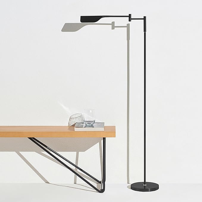 Brightech Leaf Pharmacy LED Reading Lamp, Dimmable Floor Lamp with Easy Rotation Over Chair or Desk for Living Rooms & Offices, Adjustable Standing Lamp, Tall Lamp for Sewing & Craftwork - Jet Black
