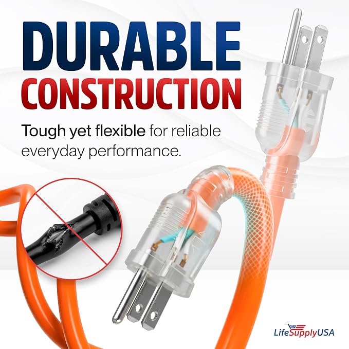 3ft Outdoor/Indoor Extension Cord 16/3 Gauge Heavy Duty 3 Prong SJTW, Waterproof, Flexible Cold-Resistant Long Power Cord,13A 125V 1625W, Orange by LifeSupplyUSA