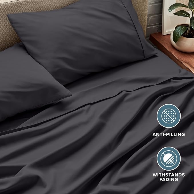 Bare Home Full XL Sheet Set - 1800 Ultra-Soft Microfiber Full Extra Long Bed Sheets - Double Brushed - Deep Pockets - Easy Fit - 4 Piece Set - Bedding Sheets & Pillowcases (Full XL, Forged Iron Grey)