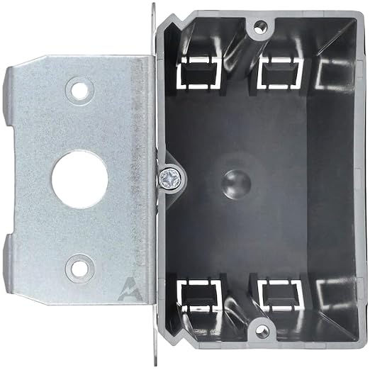 Adjustable 1-Gang Electrical Box for New Construction – Heavy-Duty Grey PVC Switch & Outlet Box with Metal Bracket, ETL Listed Junction Box for Switches, Outlets & Wiring Projects