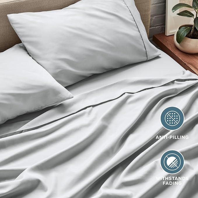 Bare Home Full Sheet Set - 1800 Ultra-Soft Microfiber Full Bed Sheets - Double Brushed - Deep Pockets - Easy Fit - 4 Piece Set - Bedding Sheets & Pillowcases (Full, French Grey)