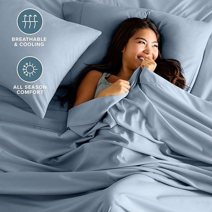 Bare Home Queen Sheet Set - 1800 Ultra-Soft Microfiber Queen Bed Sheets - Double Brushed - Deep Pockets - Easy Fit - 4 Piece Set - Bedding Sheets & Pillowcases (Queen, Dusty Blue)