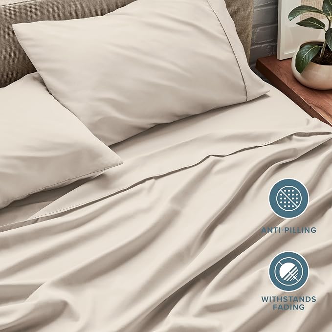 Bare Home Split Head Flex King Sheet Set - 1800 Ultra-Soft Microfiber Bed Sheets - Double Brushed - Deep Pockets - Easy Fit - 4 Piece Set - Bedding Sheets & Pillowcases (Wheat)