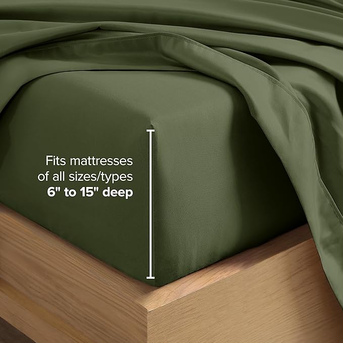 Bare Home Queen Sheet Set - 1800 Ultra-Soft Microfiber Queen Bed Sheets - Double Brushed - Deep Pockets - Easy Fit - 4 Piece Set - Bedding Sheets & Pillowcases (Queen, Cypress)
