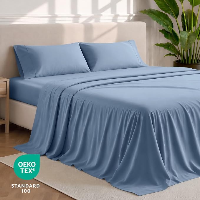 Bare Home Split Head Flex King Sheet Set - 1800 Ultra-Soft Microfiber Bed Sheets - Double Brushed - Deep Pockets - Easy Fit - 4 Piece Set - Bedding Sheets & Pillowcases (Coronet Blue)