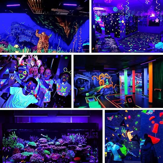 YANYCN 4 Pack 100W LED Black Lights, Blacklight Flood Light with Plug and Switch, 120VAC IP66 Waterproof Blacklight for Halloween Party, Glow in The Dark, Stage Light, Body Paint, Neon Glow