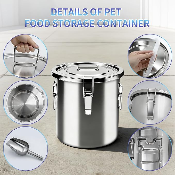 20 lb Stainless Steel Dog Food Storage Container, Airtight Metal Pet Food Storage Bin with Lid and Scoop, Large Dog Food Container for Dry Food, Keep Fresh, Easy to Clean