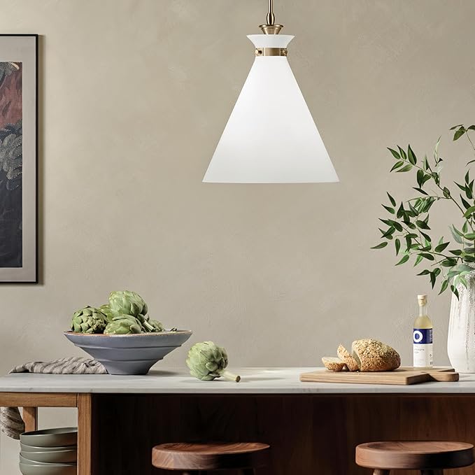 Kichler Laria 1-Light Pendant Light Fixture with Opal Glass, Updated Traditional Hanging Light for Kitchen Island and Dining Room in Champagne Bronze (19.75" x 16"), 52775CPZ