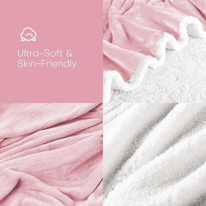 Electric Heated Blanket 72"x84" Full Size, Dual-Sided Flannel & Sherpa, 9 Heat Settings & 1-10H Auto Off, Soft Warm for Home, Office, Bed, Couch, Machine Washable, Ideal Winter Gift, Light Pink