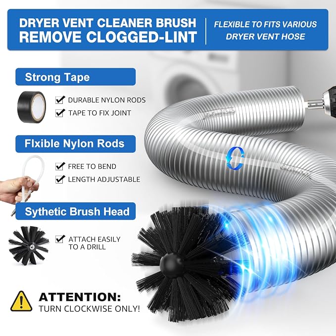 PetOde 22-piece 40-Feet Dryer Vent Cleaner Kit, Dryer Vent Cleaning Kit Lint Remover with Dryer Vent Brush, Vacuum Hose Attachment Cleaning Tools, Flexible Lint Trap Brush, Vacuum & Dryer Adapters
