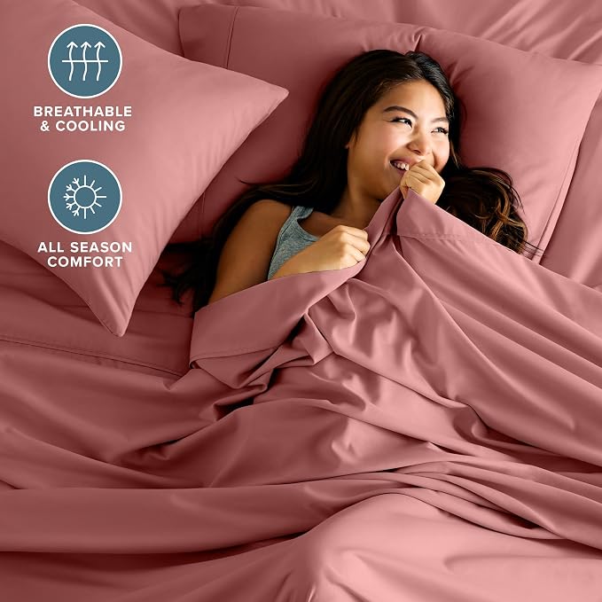 Bare Home Queen Sheet Set - 1800 Ultra-Soft Microfiber Queen Bed Sheets - Double Brushed - Deep Pockets - Easy Fit - 4 Piece Set - Bedding Sheets & Pillowcases (Queen, Dusty Rose)