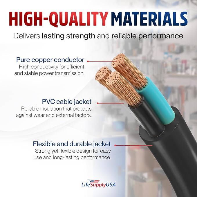 3ft Outdoor/Indoor Extension Cord 12/3 Gauge Extra Heavy Duty 3 Prong SJTW, Waterproof, Flexible Cold-Resistant Long Power Cord,15A 125V 1875W, Black by LifeSupplyUSA