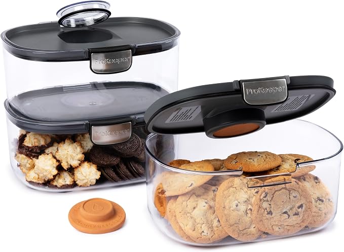 Progressive ProKeeper International Airtight Food Storage Container with Terracotta Disk for Freshness, Stackable & Dishwasher Safe, Ideal for Cookies, Baked Goods, & More 3 Quart, 3-Piece