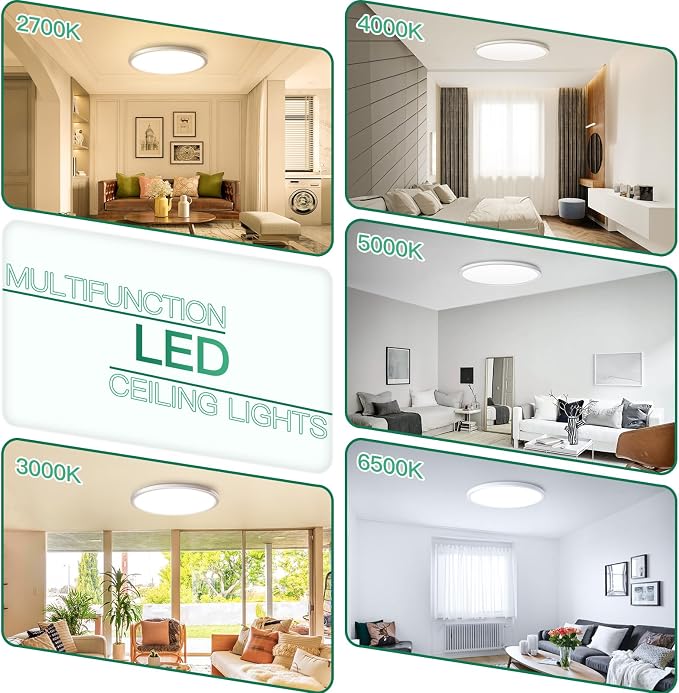 Brightever 15 Inch Large Flush Mount Ceiling Light Fixtures, 3800LM 3000W Equivalent, 2700K-6500K Selectable, 0.67 Inch Extremely Thin 30W Modern Dimmable Flat LED Ceiling Lights for Bedroom, 1 Pack