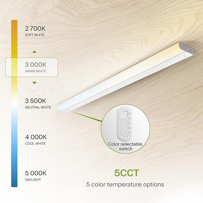 ASD LED Under Cabinet Lighting Hardwired, 48 Inch 24W 2700K-5000K Selectable, 2087LM, CRI90+, Direct Wire Linkable Under Counter Lights for Kitchen, Dimmable Under Cabinet Lights, White, UL, 6 Pack