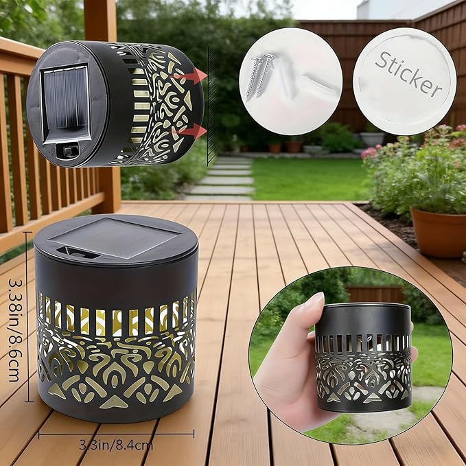 Decorative Solar Mandala Lights | Metal Solar Powered Outdoor Wall & Step Lighting | Waterproof Garden/Patio/Fence Lights with Auto On/Off | Mandala Pattern Backyard Decor for Deck,Post,Yard (4)