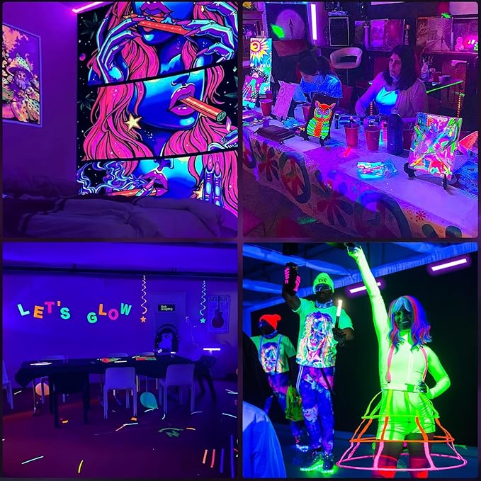16 Pack 40W LED Black Light Bar, Black Lights Light Up 8000ft² with Switch+Plug+6ft Cord, for Glow Party Supply, Halloween, Bedroom, Body Paint, Fluorescent Party
