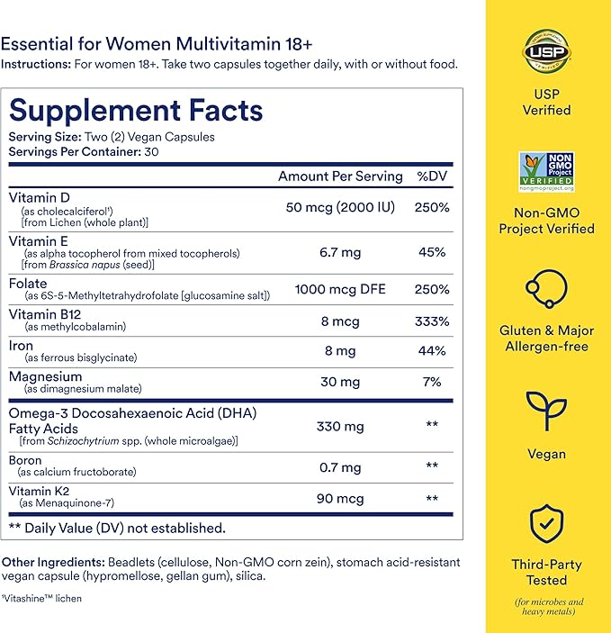Ritual Multivitamin for Women 18+ with Vitamin D3 for Immune Support*, Vegan Omega 3 DHA, B12, Iron, Gluten Free, Non GMO, USP Verified, Citrus, 30 Day Supply, 60 Capsules