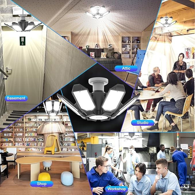 6 Pack 220W Garage Light Ceiling Led Deformable LED Shop Lights for Workshop E26 E27 Screw in Garage