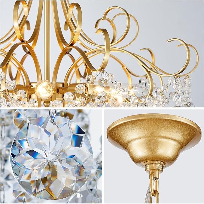 ANJIADENGSHI Crystal Chandelier, Modern K9 Crystal Pendant Light for Dining Room, Vintage Pendant Ceiling Fixture Lamp, 10-Lights Golden Chandelier Lighting for Kitchen Island, Living Room, Bedroom