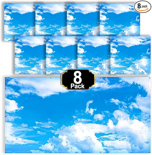 Aheroi 8 Pcs Light Covers, 4 x 2 Feet Magnetic Light Covers for Fluorescent Light Shade, Drop Ceiling Lighting Covers Classroom Light Filters, Room School Office Decor(Cloud Blue Sky)