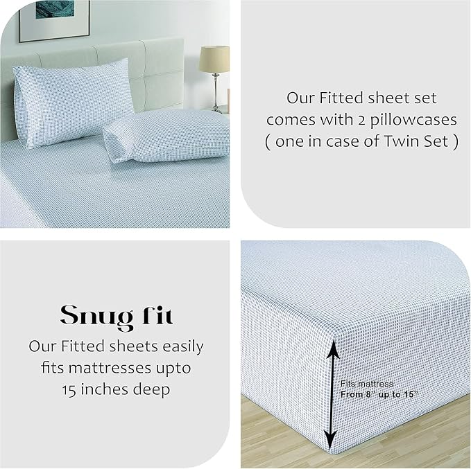LANE LINEN King Fitted Sheet, 100% Organic Cotton, 3-Piece Set (1 Fitted Sheet,2 Pillowcases), Percale Weave, Ultra Soft, Breathable,Fits Mattress Upto 15" Deep - Polka Dot (No Flat Sheet)