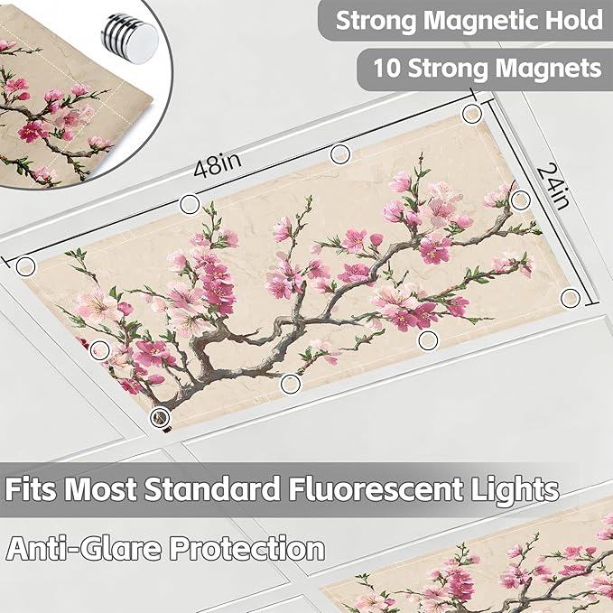 4 Pack 2x4 FT Magnetic Fluorescent Light Covers, Ceiling Light Filters for Classroom Office Home Hospital, Easy Install Decorative Drop Ceiling Panels