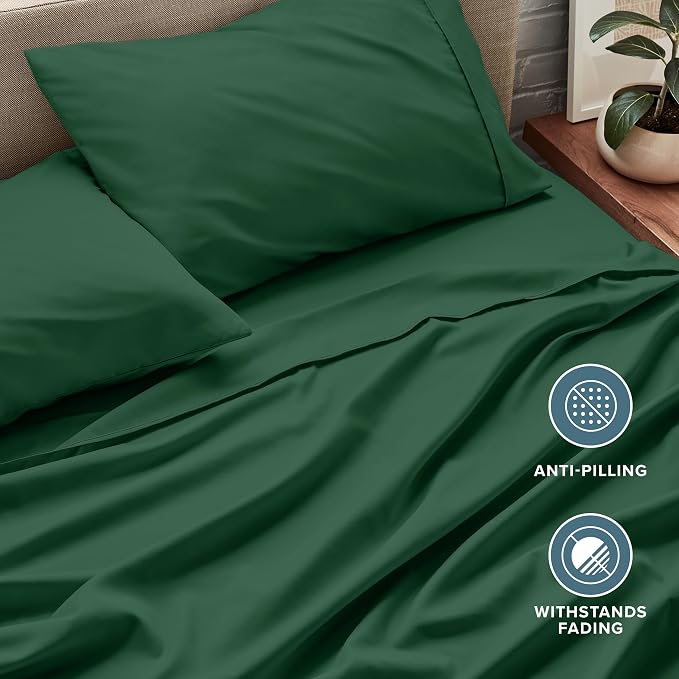 Bare Home Full XL Sheet Set - 1800 Ultra-Soft Microfiber Full Extra Long Bed Sheets - Double Brushed - Deep Pockets - Easy Fit - 4 Piece Set - Bedding Sheets & Pillowcases (Full XL, Forest Green)