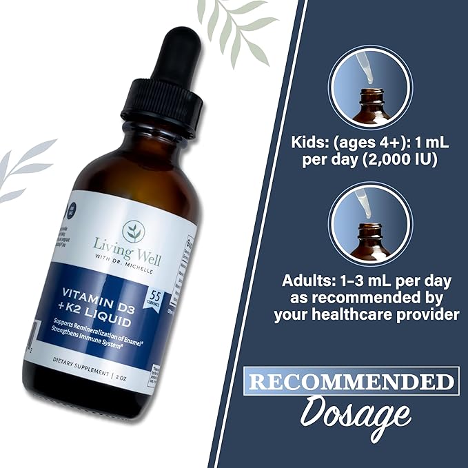 Vitamine D3 liquide 2000 UI avec K2 + K1 – Supplément de soutien immunitaire et osseux – Développé par des dentistes pour des dents et des os solides et une meilleure absorption du calcium – Sans OGM, sans gluten, sans soja – Goût agréable – 60 ml