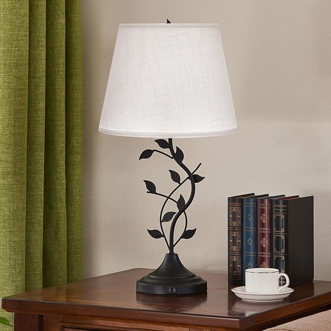 Kakanuo Table Lamp for Bedside, Lamp for Living Room with USB-A and USB-C Charging Ports, Traditional Tall Bedroom Lamp for End Table