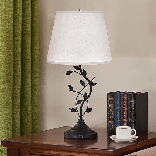 Kakanuo Table Lamp for Bedside, Lamp for Living Room with USB-A and USB-C Charging Ports, Traditional Tall Bedroom Lamp for End Table