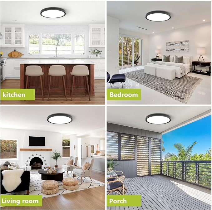 23.7 Inch LED Flush Mount Ceiling Light - Dimmable & 3 CCT Modes(3000/4000/6000K), 5000LM, 50W Ultra-Thin Low Profile Ceiling Light for Living Room, Kitchen, Hallway, Office, Black