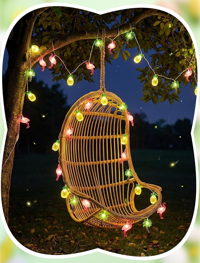 8.5FT Hawaiian Tropical String Lights 10LED Plug in Fairy Lights – Flamingo Pineapple Palm Tree, Waterproof Connectable Outdoor Lights for Luau Party Beach Pool Patio Indoor Summer Decor, UL Listed