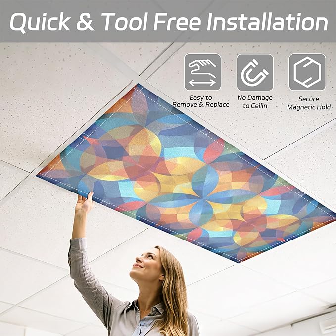 4 Pack 2x4 FT Magnetic Fluorescent Light Covers, Ceiling Light Filters for Classroom Office Home Hospital, Easy Install Decorative Drop Ceiling Panels