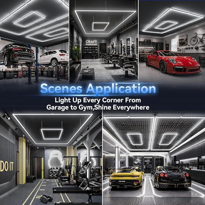 LZHOME LED Garage Lights: 355W Super Bright Square Garage Lights, 5000K Natural White LED Gym Lighting Hexagon Light for Workshop Warehouse Car Detailing Shop