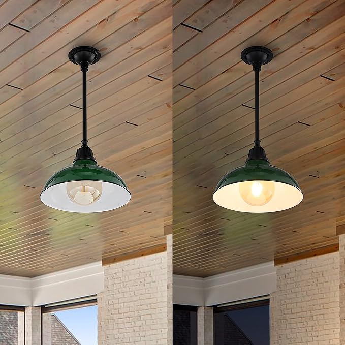 JONATHAN Y 12.25" Green/Black 1-Light Farmhouse Indoor/Outdoor LED Pendant Iron Hanging Light, and Black Metal Shade, Rustic Ceiling Lamp for Kitchen Island, LED Bulb Included (JYL7611F)