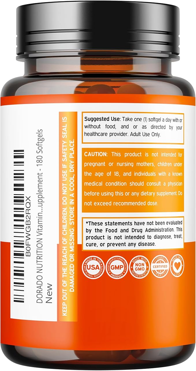 Supplément Vitamine D3 K2 (180 Gélules) Vitamine D3 K2 5000 UI/100 mcg - Supplément avec D & K - Soutient la Santé des Os et du Système Immunitaire pour Adultes - Végétalien, Sans OGM, Testé par un Tiers - Fabriqué aux États-Unis - 180 Comprimés