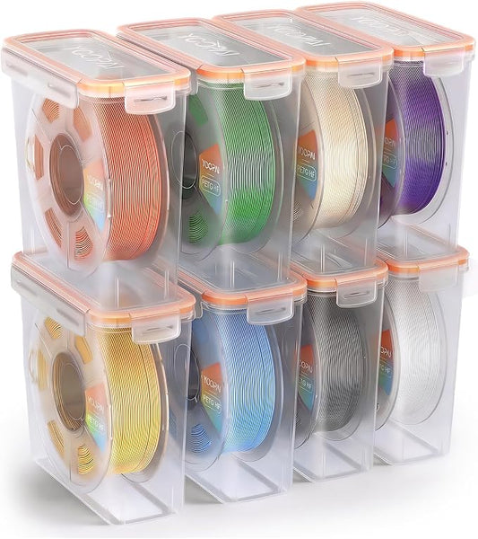 YOOPAI Pro Filament Storage Box – Precision-Fit Airtight Container for Single 1KG Spools, Flat-Lid Design for Stable Stacking, Premium Desiccant Moisture Control, 3D Printer Filament Storage 8 Pack
