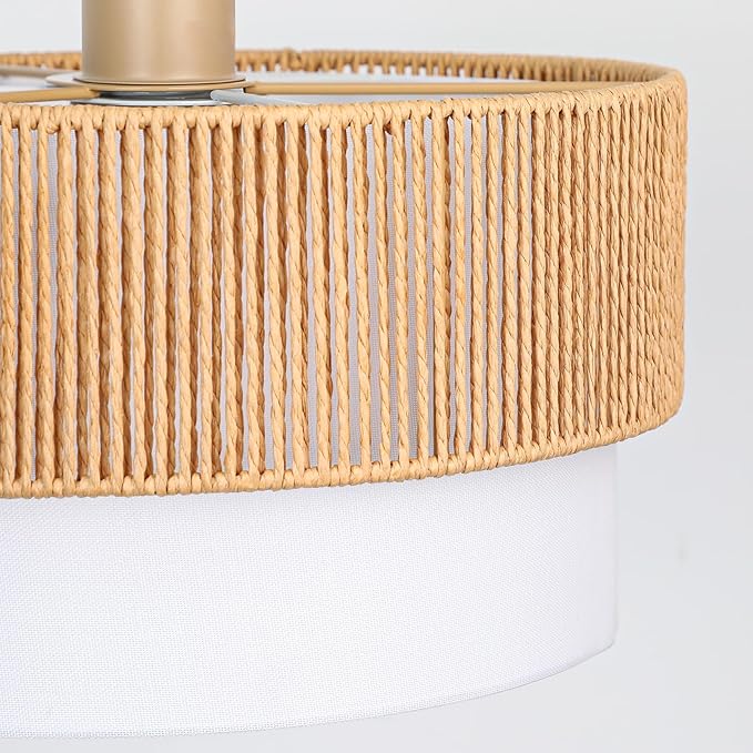 Qingmiao Boho Plug in Pendant Light, Rattan Hanging Lamp Plug in with Woven Shade, 3-Way Dimmable Hanging Light Fixture for Living Room Bedroom Kitchen Ceiling Home Decor