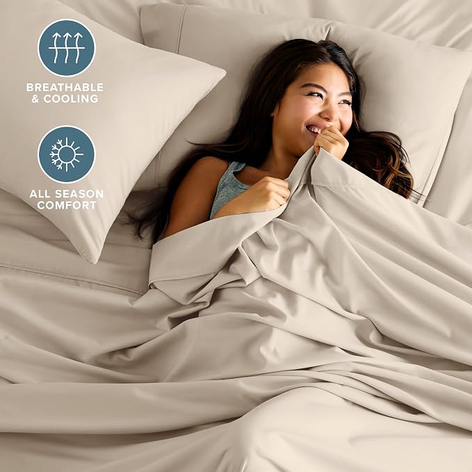 Bare Home Twin XL Sheet Set - 1800 Ultra-Soft Microfiber Twin Extra Long Bed Sheets - Double Brushed - Deep Pockets - Easy Fit - 3 Piece Set - Bedding Sheets & Pillowcases (Twin XL, Sand)