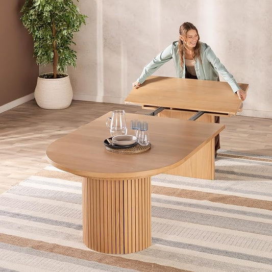 Transformer Table - Solid Wood Extendable Round Dining Table, Extendable Round Dining Table, Space-Saving Modern Furniture, Elegant and Functional Design, Natural (Table Only)