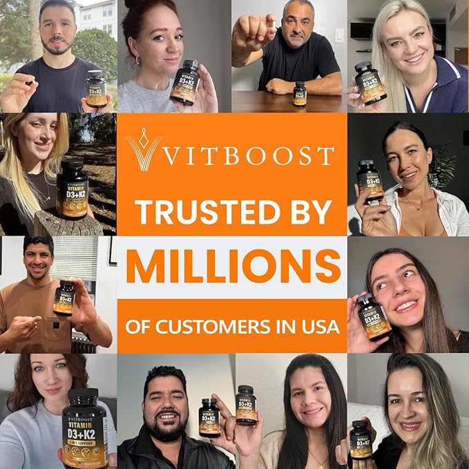 VITBOOST Complexe Vitamine D3 K2 - Facile à avaler - Vitamine D (D3) 5000 UI (125 mcg) & K2 (MK-7) 90 mcg | Sans OGM | Sans Gluten | Fabriqué aux États-Unis | 120 Gélules