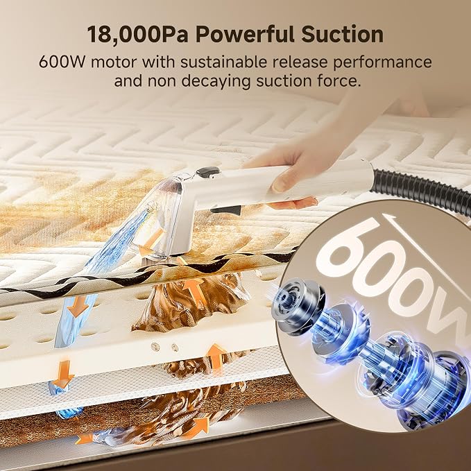 Uwant Upholstery Cleaner Machine with 18Kpa Suction Portable Carpet Cleaner Machine for Cars, Pets with Pet Pro Solution and Self Cleaning Tools Set of 1 for Spot, Rug, Couch