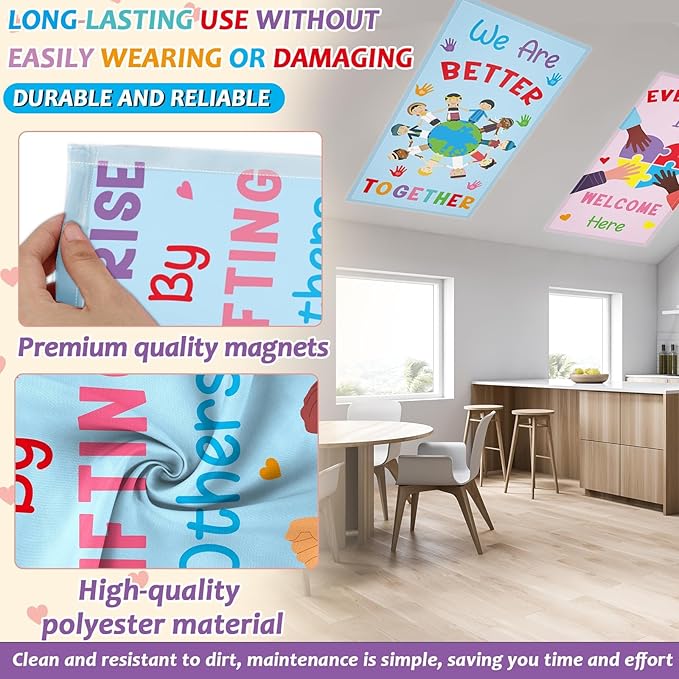8Pcs Inspirational Fluorescent Light Covers for Classroom Diversity Ceiling Light 4x2Ft Positive Magnetic Lights Cover Filter Easy Install for Back to School Office Hospital Ceiling Supply (Kindness)