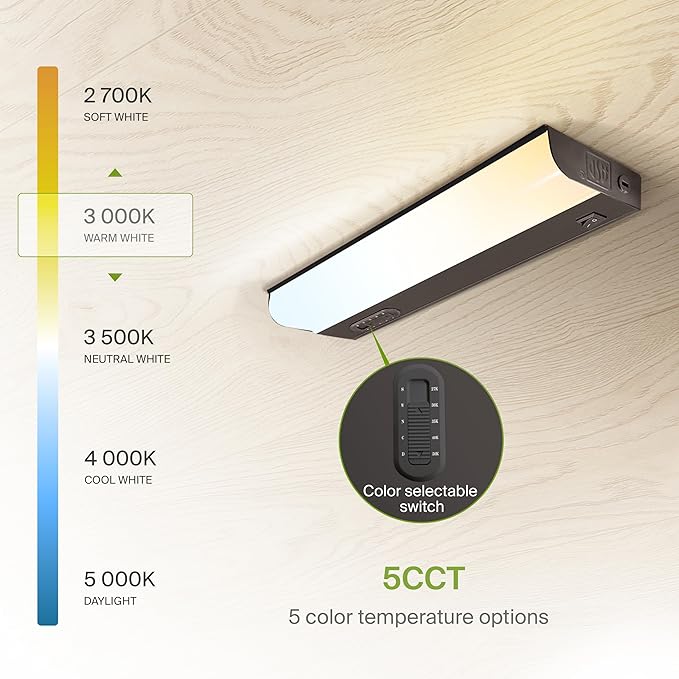 ASD LED Under Cabinet Lighting Hardwired, 12 Inch 5W 2700K-5000K Selectable, 442LM, CRI90+, Direct Wire Linkable Under Counter Lights for Kitchen, Dimmable Under Cabinet Lights, Bronze, UL, 20 Pack