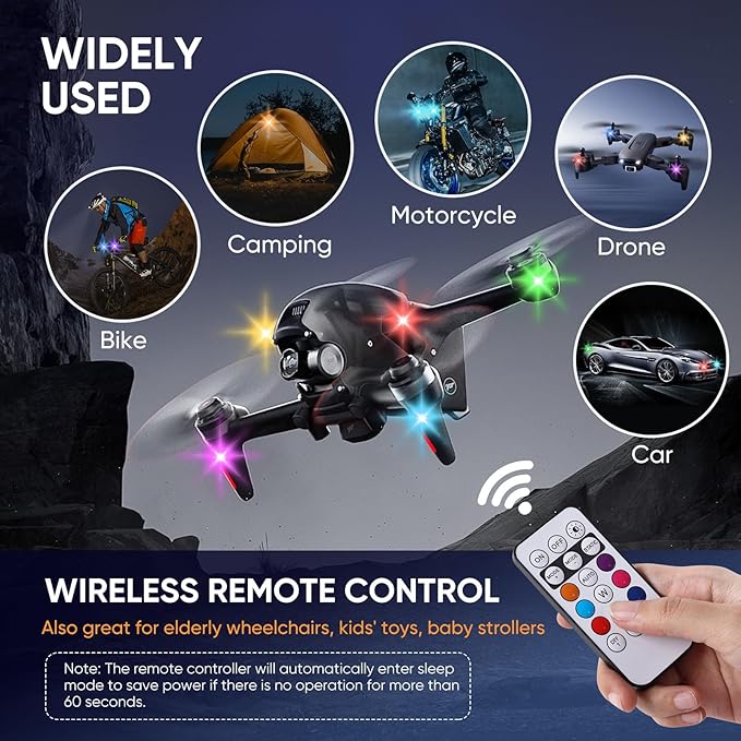 Upgraded 4LEDs 8PCS Wireless LED Strobe Lights with Remote Control, 8 Colors Type-C Rechargeable Led Lights Anti Collision Warning Light for Car Motorcycle Bike Drone Aircraft