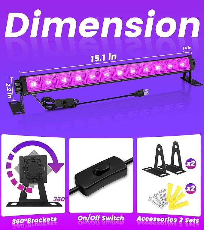 2 Pack 42W LED Black Light Bar, Blacklight with 6FT Cord+Switch+Plug, Glow in The Dark Black Lights Party Supplies,Halloween Lighting Decorations, Fluorescent Poster, Body Paint, Classroom