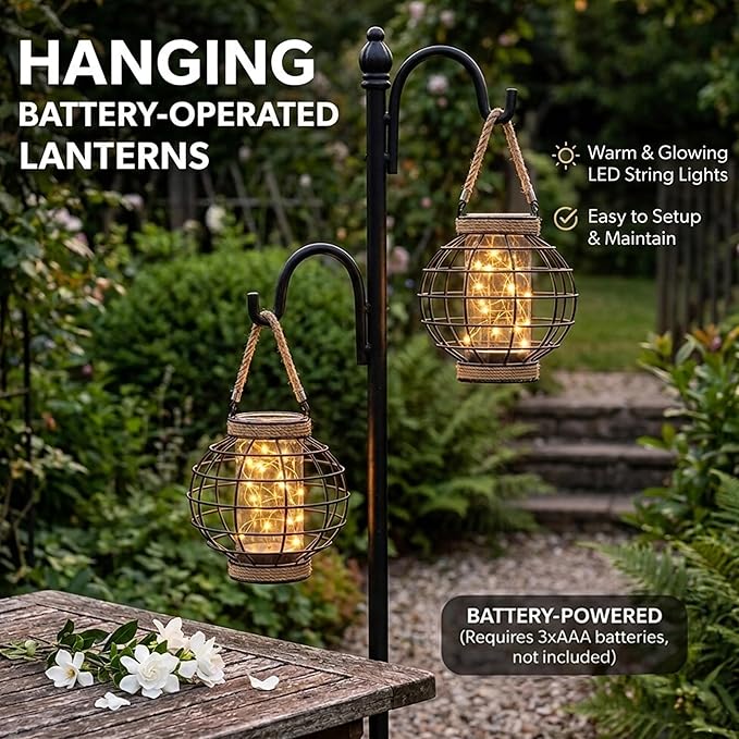 JHY DESIGN Metal Cage LED Lantern Battery Powered,7.3" Tall Cordless Accent Light with 20pcs Fairy Lights.Great for Weddings, Parties, Patio, Events for Indoors/Outdoors.