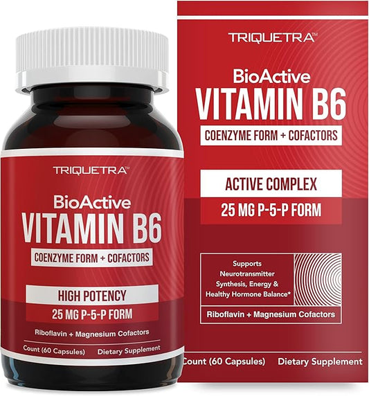 BioActive Vitamin B6 25mg Capsules - Active P-5-P Form for Mood, Energy & Cycle Support - Enhanced Absorption with Riboflavin & Magnesium - Clinical Strength, Non-GMO (60 Capsules - 2 month supply)